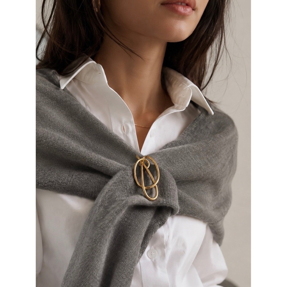 Vintage Gold‎ Tone Abstract Brooch Pin Modernist Loop Statement Jewelry